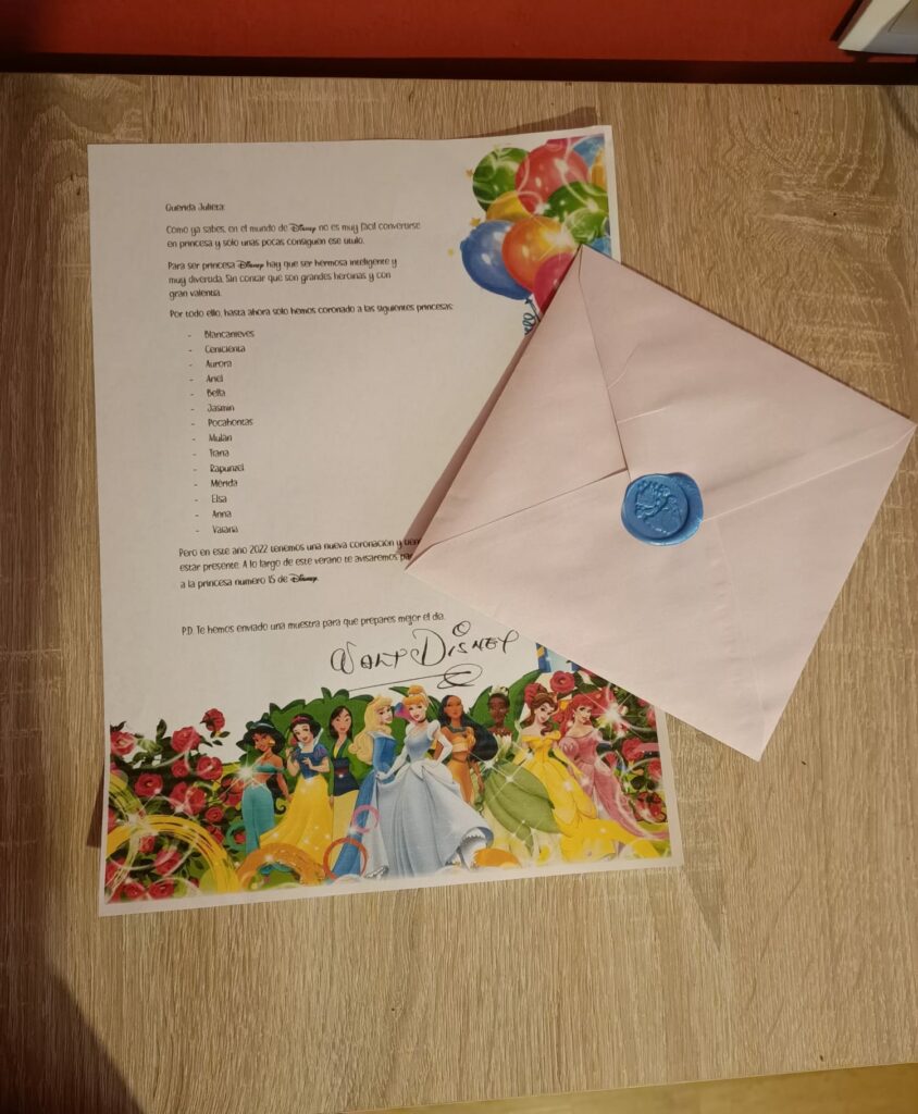 Carta personalizada Coronación Disney